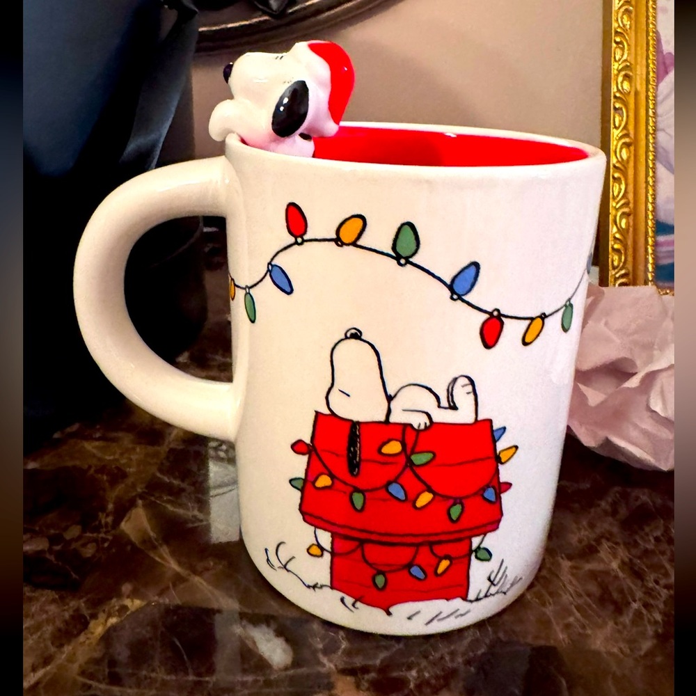 Peanuts Gang with hanging Snoopy Christmas Mug